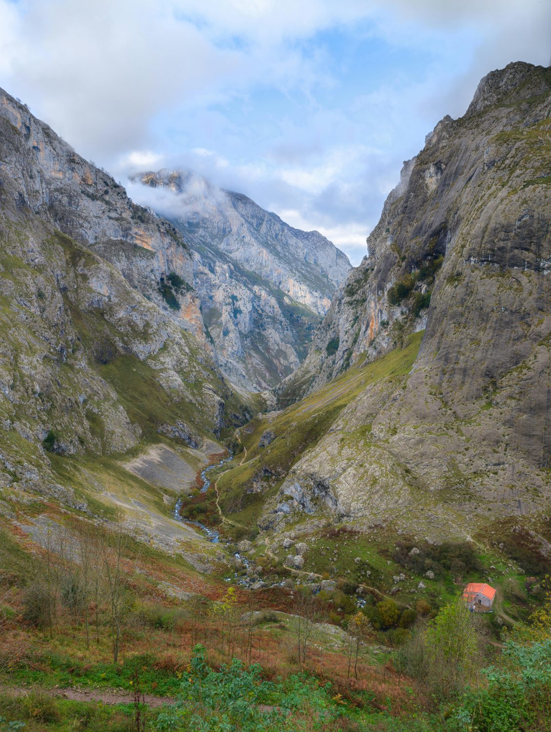 Garganta de montaña con un río al fondo del valle